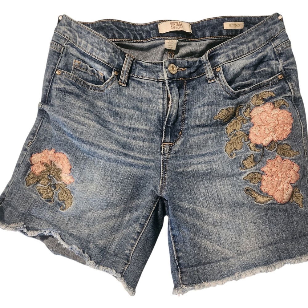 Vintage Blue and Pink Floral Jean Shorts